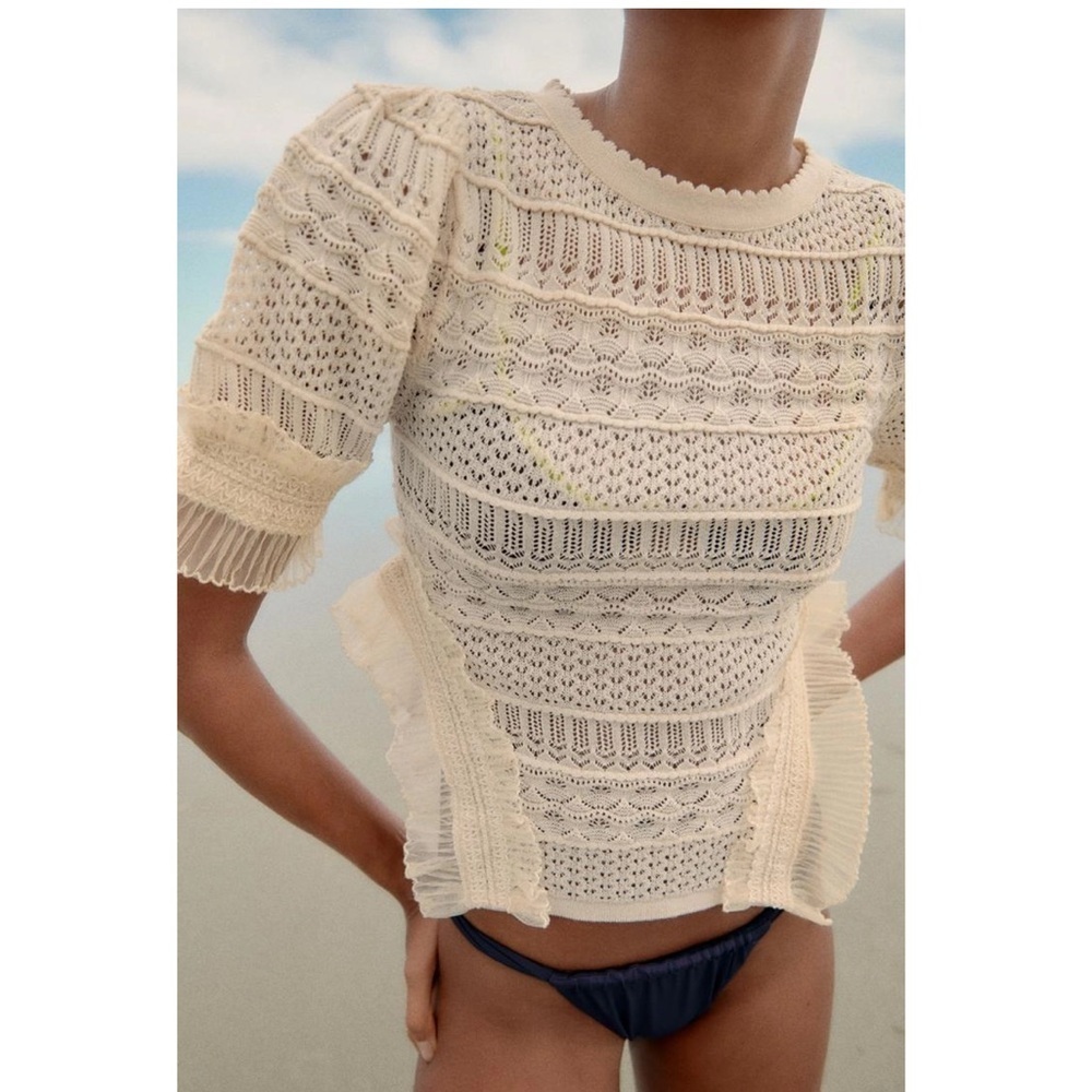 ZARA NWT ROMANTIC POINTELLE Knit Top With Openings Sz S